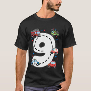 9 Years Old Birthday Kid Ambulance Fire Truck Poli T-Shirt