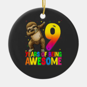 9 Years Old Birthday Sloth Dabbing 9th Birthday Sl Ceramic Tree Decoration