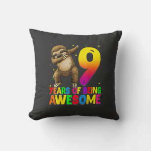 9 Years Old Birthday Sloth Dabbing 9th Birthday Sl Cushion
