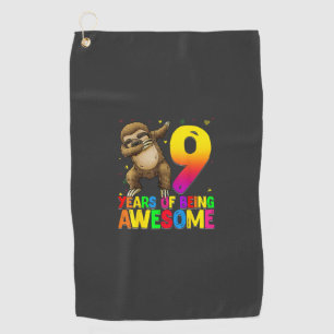 9 Years Old Birthday Sloth Dabbing 9th Birthday Sl Golf Towel