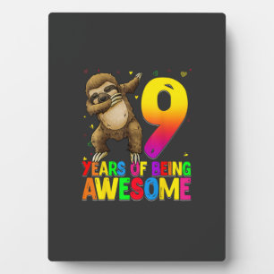 9 Years Old Birthday Sloth Dabbing 9th Birthday Sl Plaque