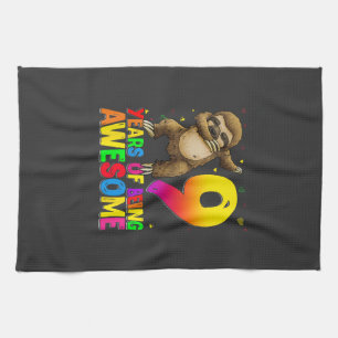 9 Years Old Birthday Sloth Dabbing 9th Birthday Sl Tea Towel
