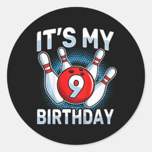9 Years Old Bowling 9th Birthday Party Boys Girls  Classic Round Sticker