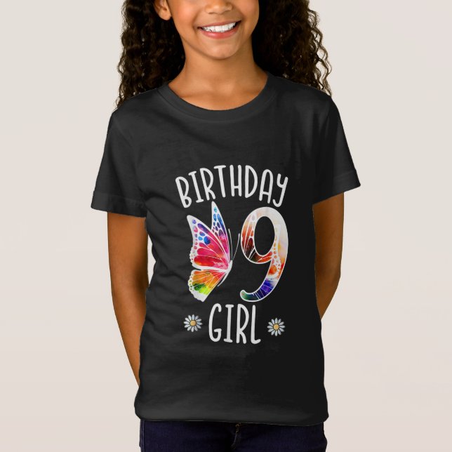9 Years Old Girls Butterflies 9th Birthday Girl T-Shirt (Front)