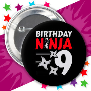 9 Years Old Ninja Party Stars Kids 9th Birthday 6 Cm Round Badge