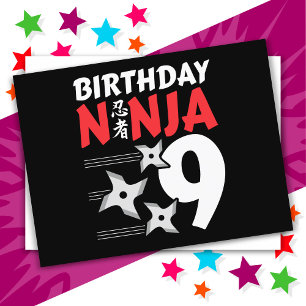 9 Years Old Ninja Party Stars Kids 9th Birthday Postcard