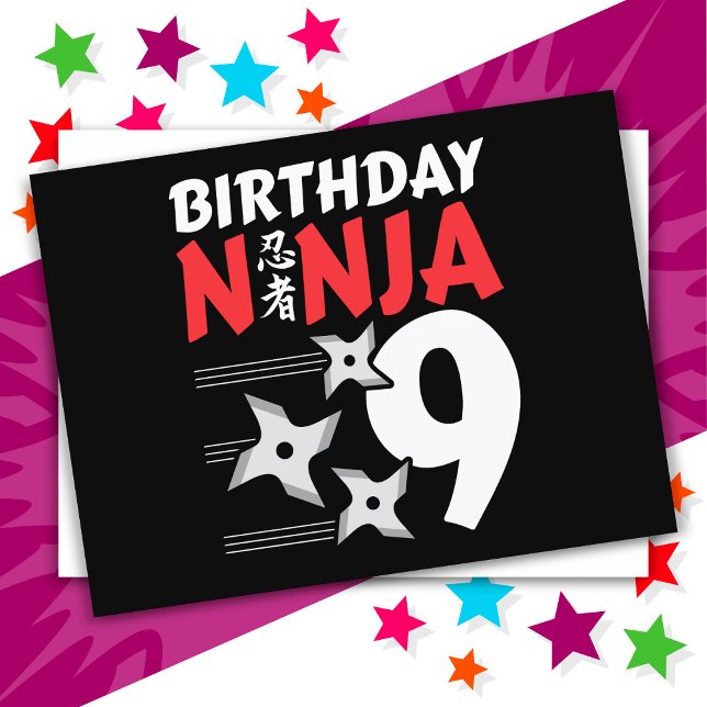 9 Years Old Ninja Party Stars Kids 9th Birthday Postcard (Creator Uploaded)