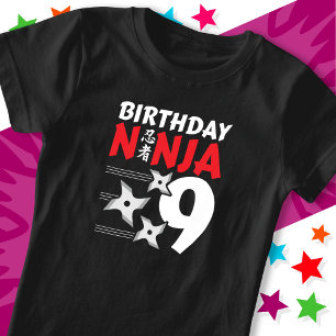 9 Years Old Ninja Party Stars Kids 9th Birthday T-Shirt
