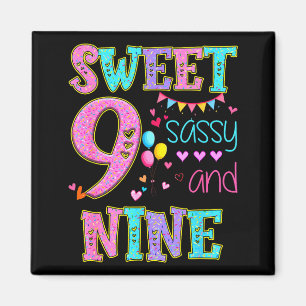 9 Years Old Sweet Sy And Nine Birthday Girl Donut Magnet