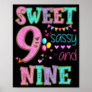 9 Years Old Sweet Sy And Nine Birthday Girl Donut  Poster