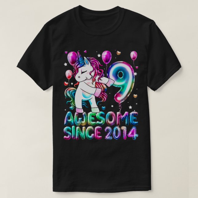 9 Years Old Unicorn Flossing 9th Birthday Girl Uni T-Shirt (Design Front)