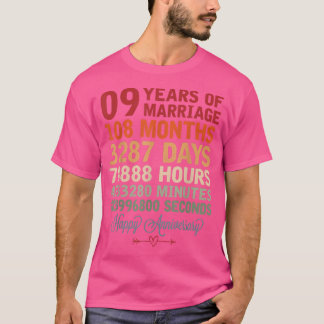 9 Yrs of Marriage Couple Countdown 9th Wedding Ann T-Shirt