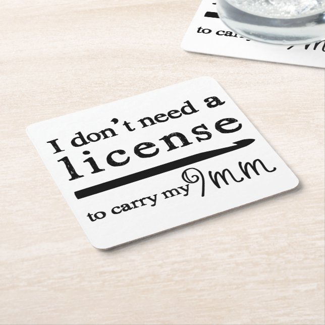 9mm Crochet Hook License • Crafts Glass Coaster (Angled)