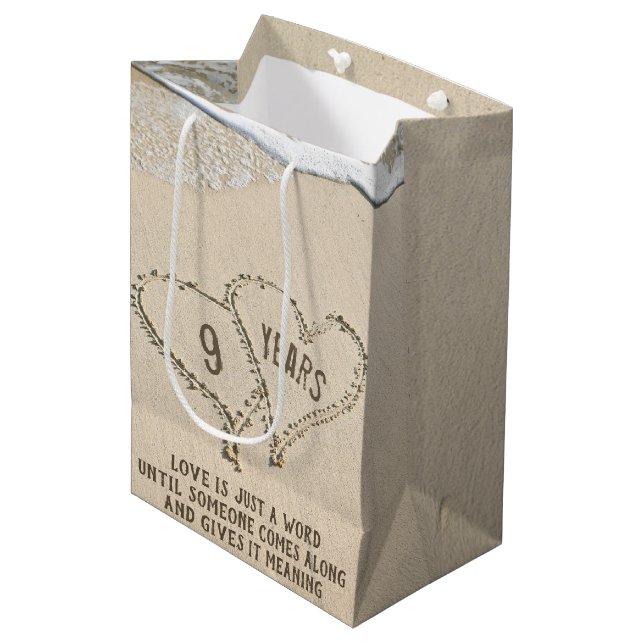 9th Anniversary Beach Hearts Medium Gift Bag (Front Angled)