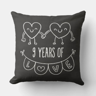 9th Anniversary Gift Chalk Hearts Cushion