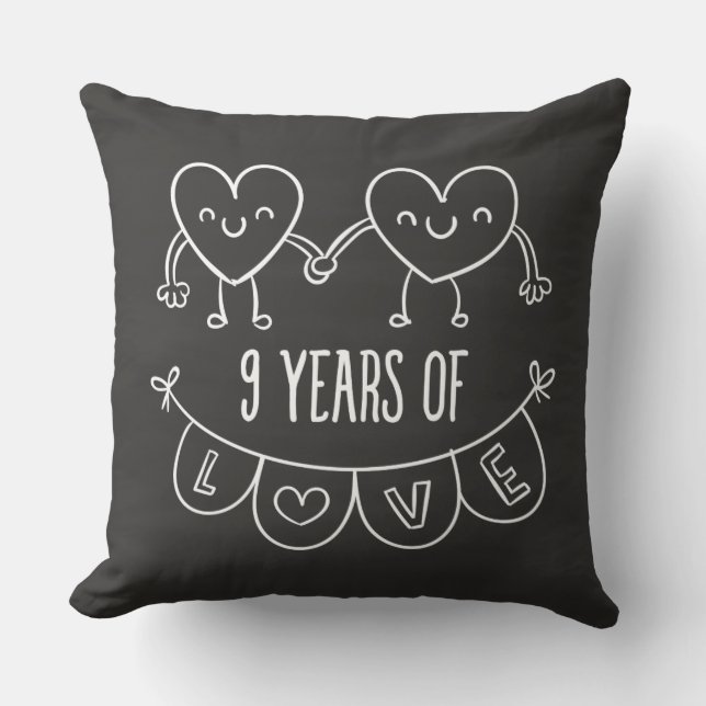 9th Anniversary Gift Chalk Hearts Cushion (Front)