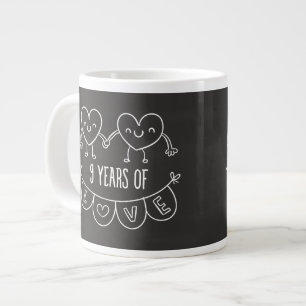 9th Anniversary Gift Chalk Hearts Large Coffee Mug