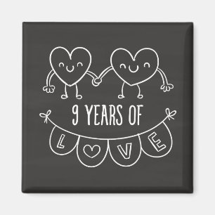 9th Anniversary Gift Chalk Hearts Magnet