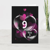 9th Anniversary Heart Bubbles on Black  
