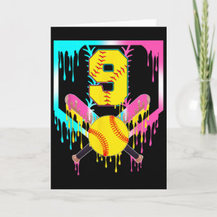 9th Bday Softll Home Plate Drip Ice Cream 9 Year O Card