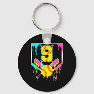 9th Bday Softll Home Plate Drip Ice Cream 9 Year O Key Ring