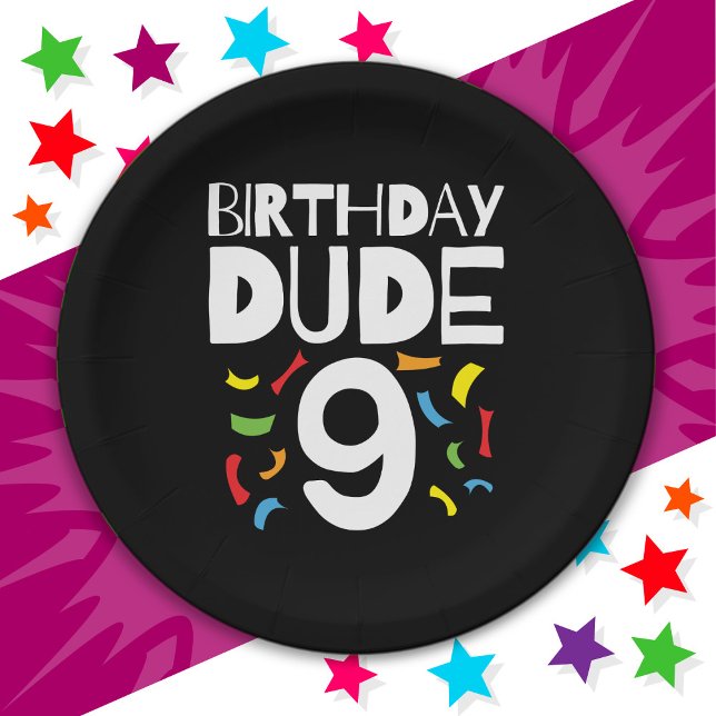9th Birthday 9 Year Old Boy Party Birthday Dude 9 Paper Plate (Creator Uploaded)