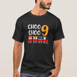 9th Birthday 9 Year Old Boy Train Wagon Railroad   T-Shirt