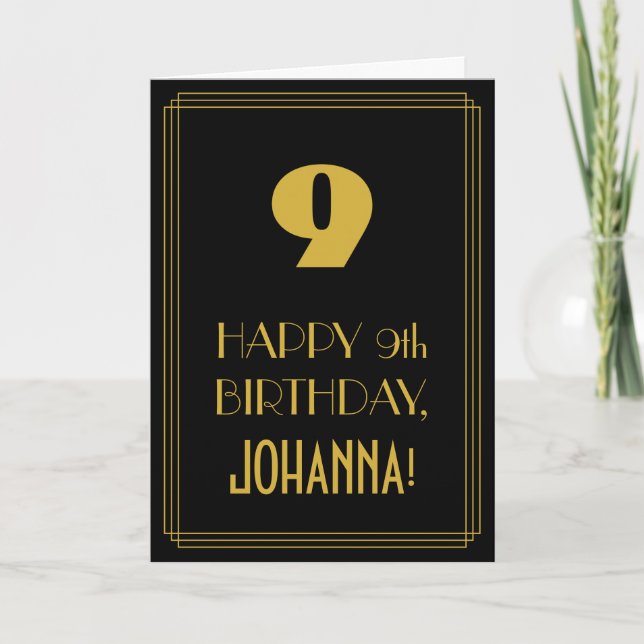 9th Birthday – Art Deco Inspired Look "9" & Name Card (Front)