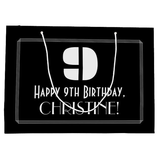 9th Birthday ~ Art Deco Inspired Look "9" + Name Large Gift Bag (Back)