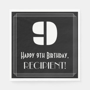9th Birthday: Art Deco Inspired Look "9" + Name Napkin
