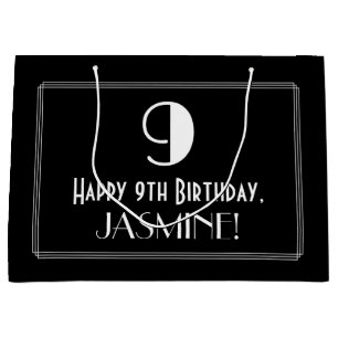 9th Birthday: Art Deco Inspired Style "9", Name Large Gift Bag