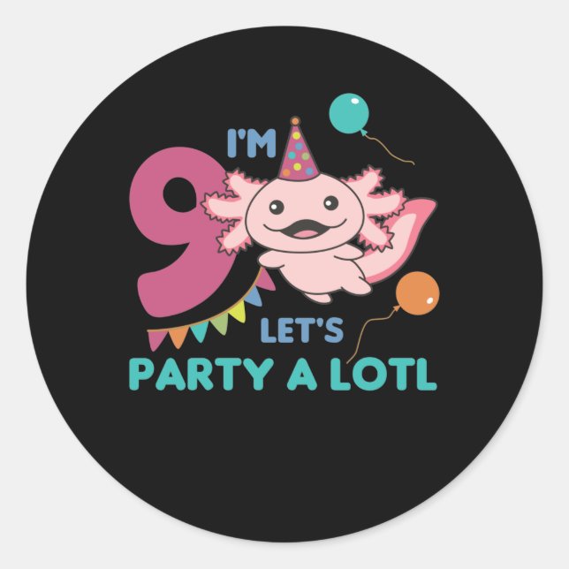 9th Birthday Axolotl Nine Year Old Cute Axolotls Classic Round Sticker (Front)
