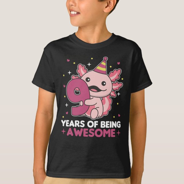 9th Birthday Axolotl Nine Year Old Cute Axolotls T-Shirt (Front)