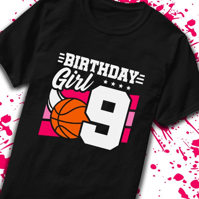 9th Birthday Basketball Birthday 9 Year Old Girl T-Shirt (Creator Uploaded)