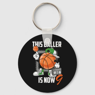 9th Birthday Basketball Player Fun 9 Years Old Kid Key Ring