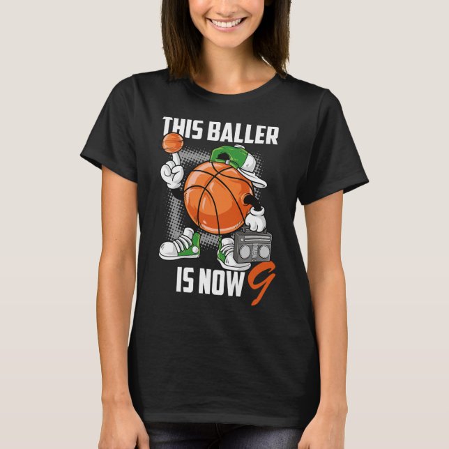 9th Birthday Basketball Player Fun 9 Years Old Kid T-Shirt (Front)