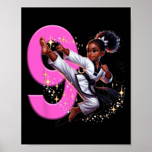 9th Birthday Black Girl Martial Arts Party Taekwon Poster