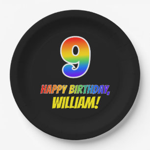 9th Birthday: Bold, Fun, Simple, Rainbow 9 Paper Plate