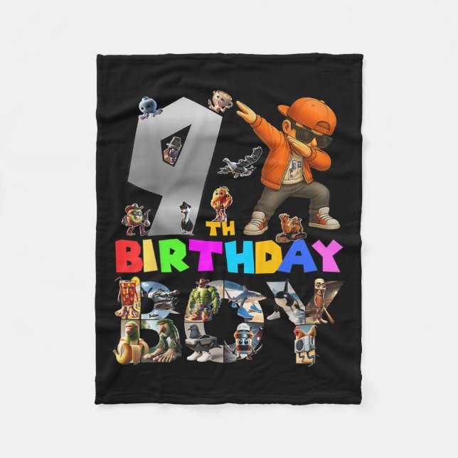 9th Birthday Boy Italian Brainrot For Kids Birthda Fleece Blanket (Front)