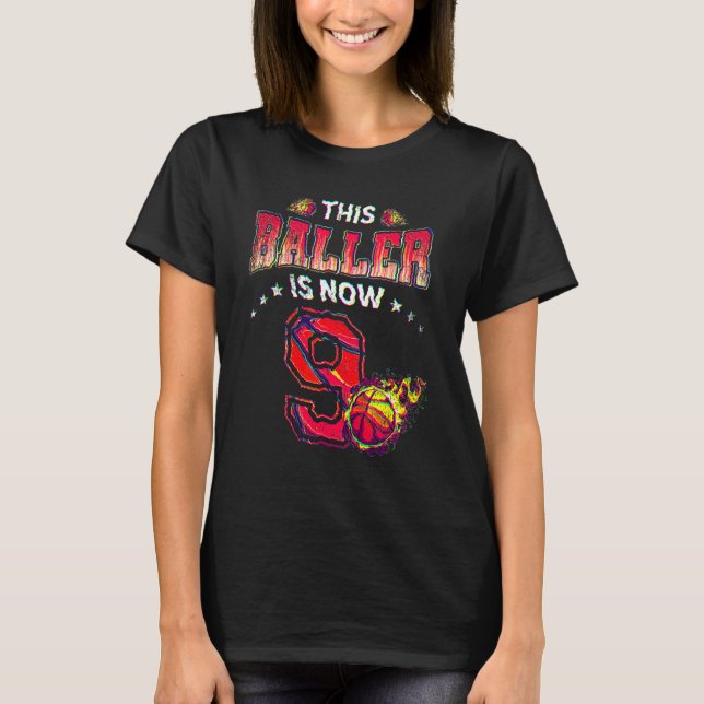 9th Birthday Boys Basketball Player 9 Years Old Ki T-Shirt (Front)