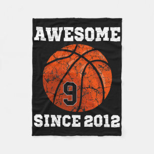 9th Birthday Bysketbyll Lover Gift 9 Years Old Vin Fleece Blanket