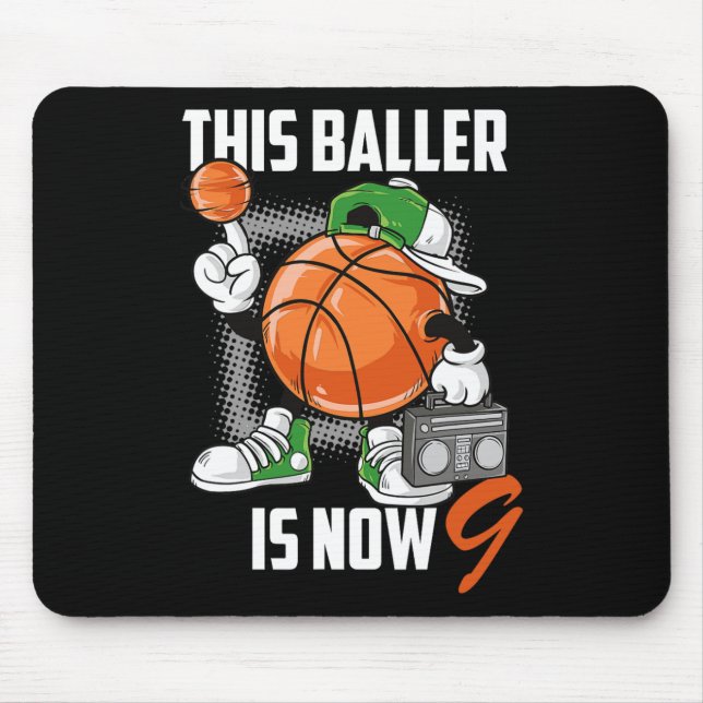 9th Birthday Bysketbyll Player Fun 9 Years Old Kid Mouse Pad (Front)