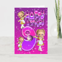 9th Birthday Card cute little glitter maids