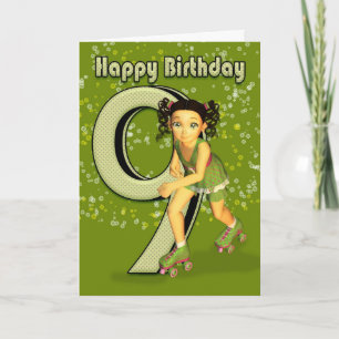9th Birthday Card - Little Girl Skating