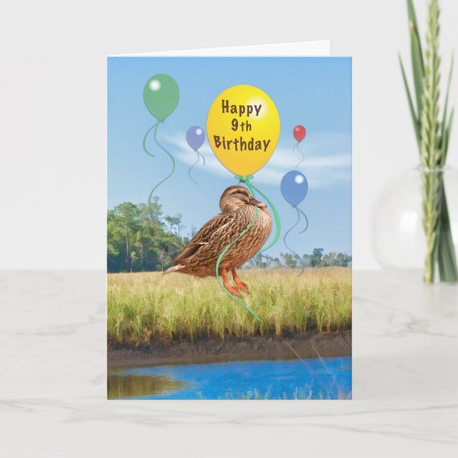 9th Birthday Card with Duck and Balloons (Front)