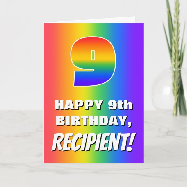 9th Birthday: Colorful, Fun Rainbow Pattern # 9 Card (Front)