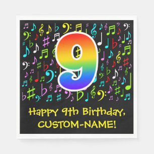 9th Birthday - Colourful Music Symbols, Rainbow 9 Napkin