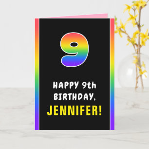 9th Birthday: Colourful Rainbow # 9, Custom Name Card