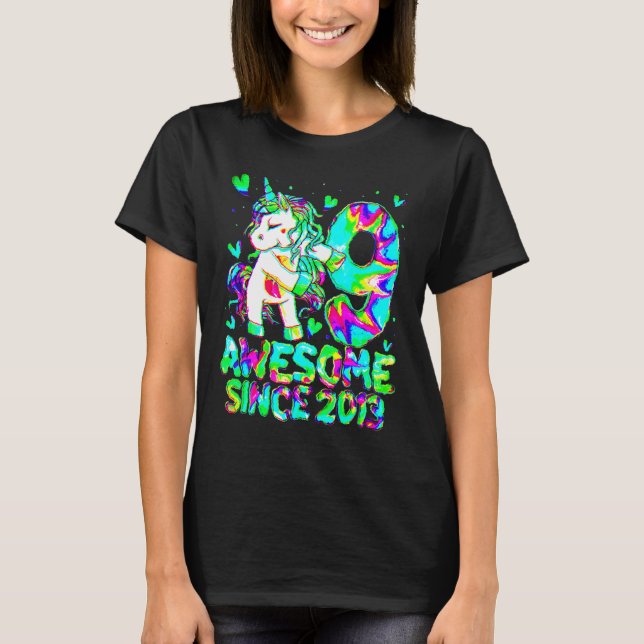 9th Birthday Colourful Tie Dye 9 Year Old Unicorn  T-Shirt (Front)