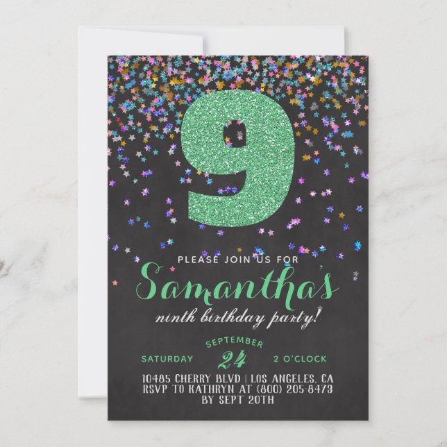 9th Birthday Confetti Invitation (Front)